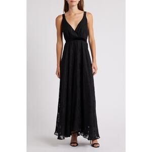 Chelsea28 Floral Flocked Velvet Evening Gown Black Size Large Formal Party